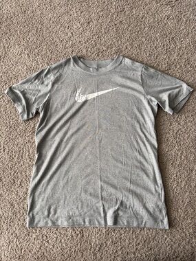 Boys XL Nike Grey Tee with White Swoosh Soccer Graphic